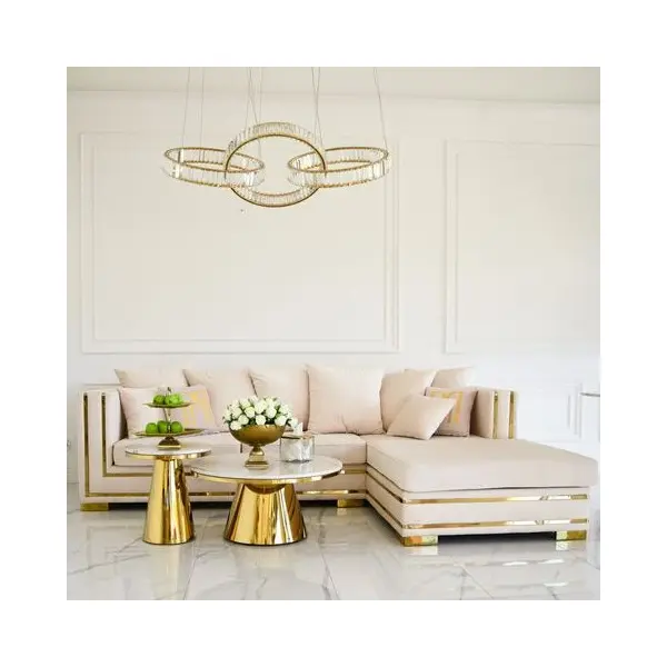 Corner sofa with slats, modern corner sofa, for the living room, extendable, designer gold with slats MONACO