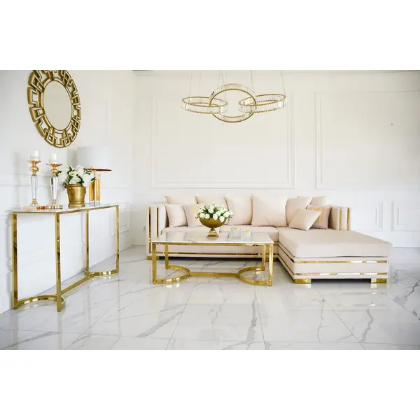 Corner sofa with slats, modern corner sofa, for the living room, extendable, designer gold with slats MONACO