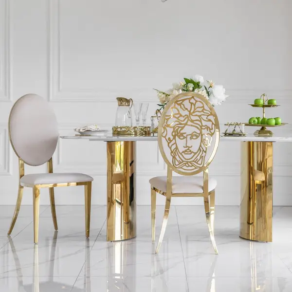 Stół glamour złoty marmur z blatem marmurowym, ekskluzywny do jadalni, nowoczesny,  MILANO