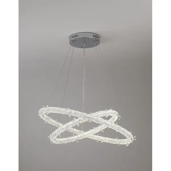 Glamorous ICE M crystal LED ceiling chandelier, round, modern silver