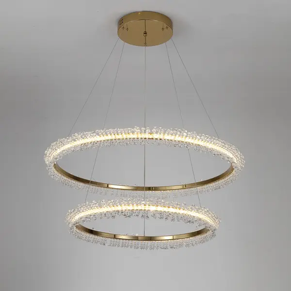 BRINA XL glamor crystal chandelier, gold, designer, exclusive in a modern style, two-story round hanging lamp