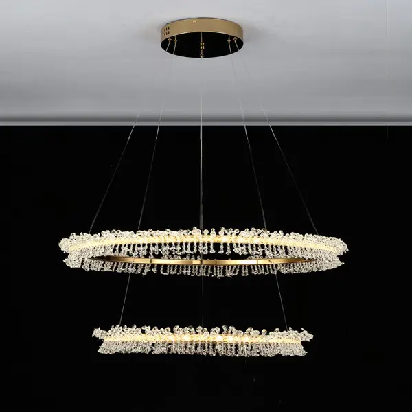 BRINA XL glamor crystal chandelier, gold, designer, exclusive in a modern style, two-story round hanging lamp