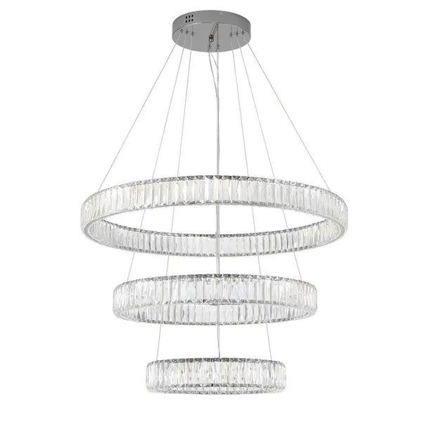 Żyrandol kryształowy srebrny nowoczesny ring 80 60 40 cm CRYSTAL XL