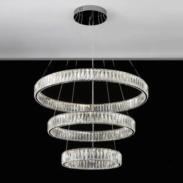 Żyrandol kryształowy srebrny nowoczesny ring 80 60 40 cm CRYSTAL XL