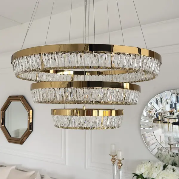 Crystal chandelier, gold, designer, exclusive in a modern style, ring, hanging lamp BELLINI XL