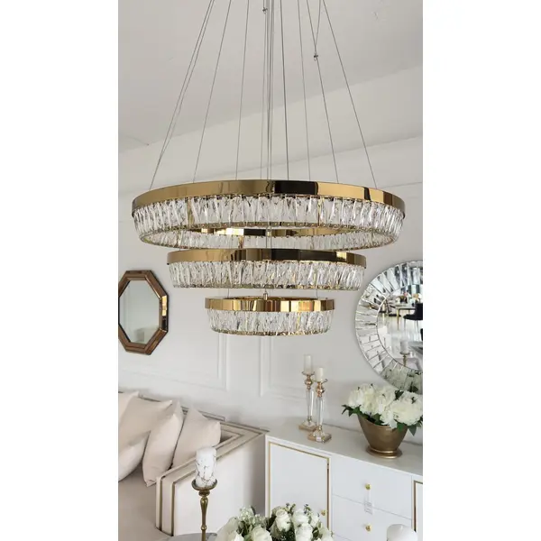 Crystal chandelier, gold, designer, exclusive in a modern style, ring, hanging lamp BELLINI XL