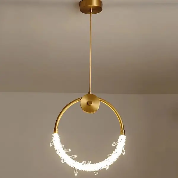 Lampa wisząca kryształowa złota glamour, pojedynczy designerski okrągły zwis nad wyspę MOON