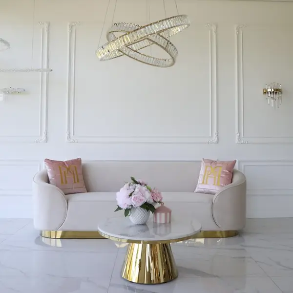 Glamorous sofa exclusive for living room, beige gold FLORENCE