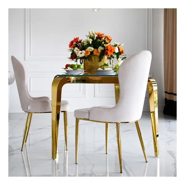 Stół złoty z białym szklanym blatem do jadalni, glamour, stalowy, designerski ELITE