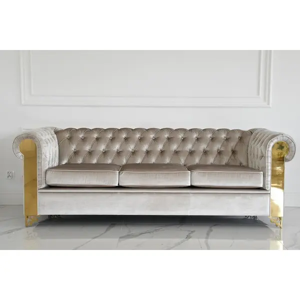 Ekskluzywna złota sofa pikowana glamour AVIATOR