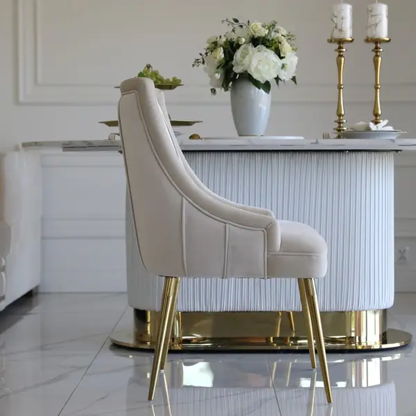 Exclusive glamor dining chair, straight legs, beige, gold DIANA
