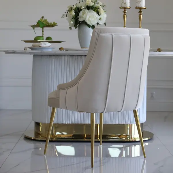 Exclusive glamor dining chair, straight legs, beige, gold DIANA