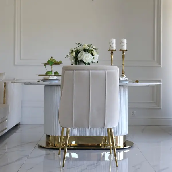 Exclusive glamor dining chair, straight legs, beige, gold DIANA