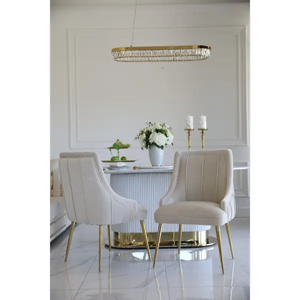 Exclusive glamor dining chair, straight legs, beige, gold DIANA
