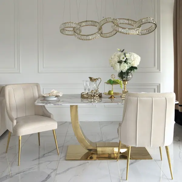 Exclusive glamor dining chair, straight legs, beige, gold DIANA