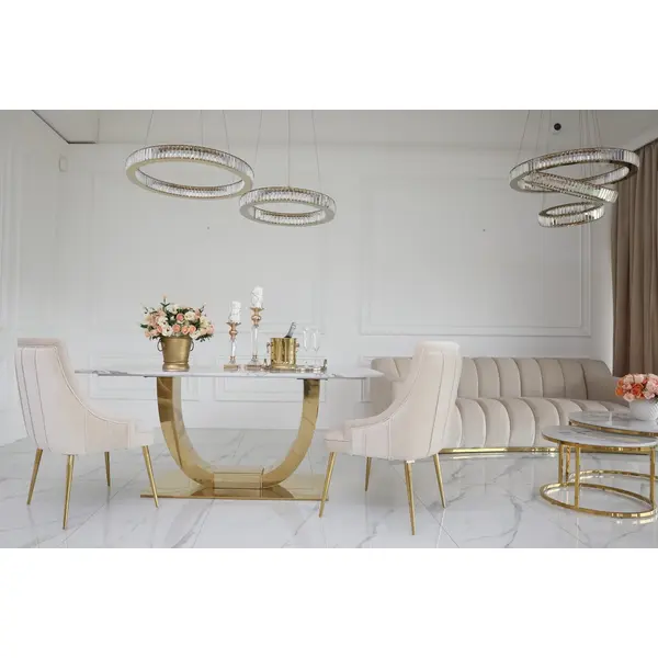 Exclusive glamor dining chair, straight legs, beige, gold DIANA