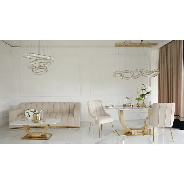Exclusive glamor dining chair, straight legs, beige, gold DIANA