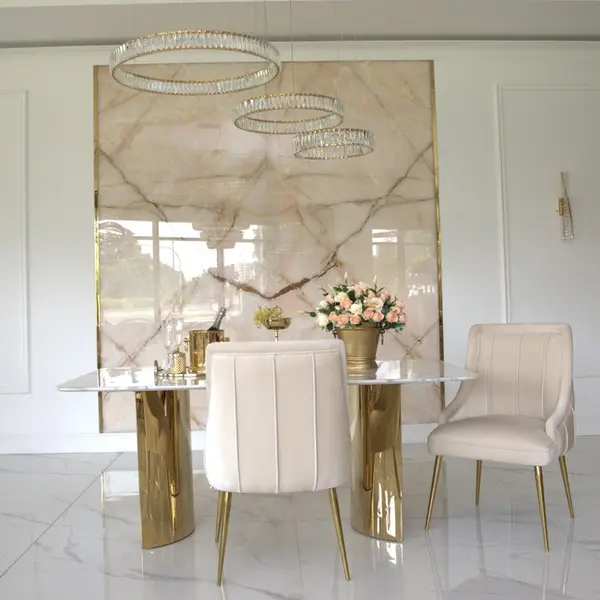 Exclusive glamor dining chair, straight legs, beige, gold DIANA