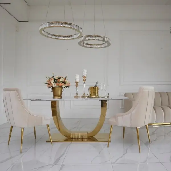 Exclusive glamor dining chair, straight legs, beige, gold DIANA