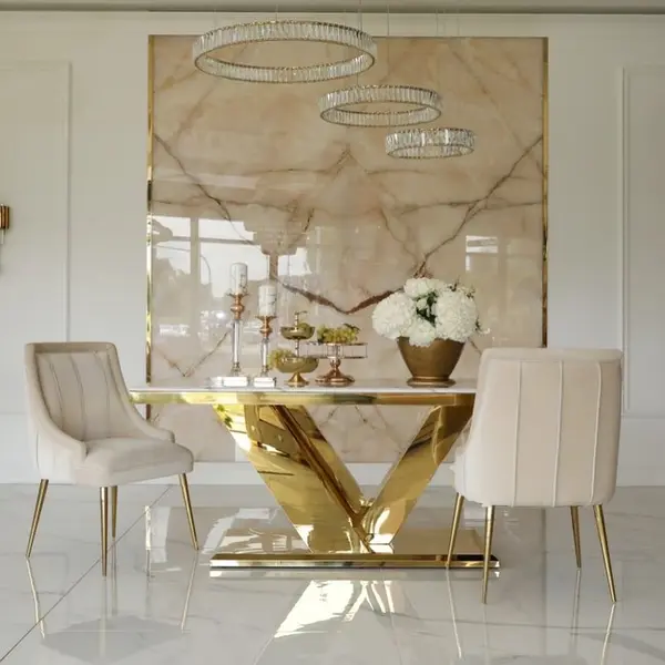 Exclusive glamor dining chair, straight legs, beige, gold DIANA