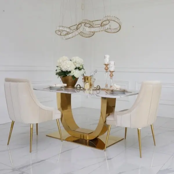 Exclusive glamor dining chair, straight legs, beige, gold DIANA