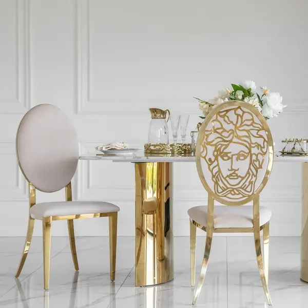 Exclusive dining chair, modern, glamor, beige, gold MEDUSA