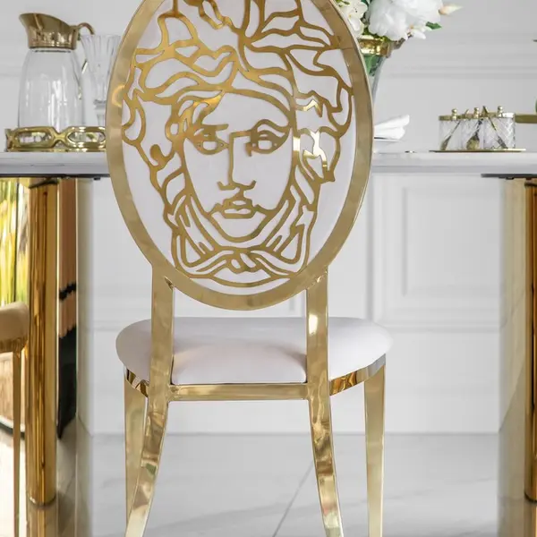 Exclusive dining chair, modern, glamor, beige, gold MEDUSA