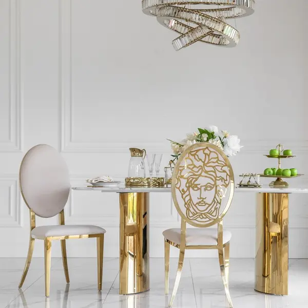 Exclusive dining chair, modern, glamor, beige, gold MEDUSA