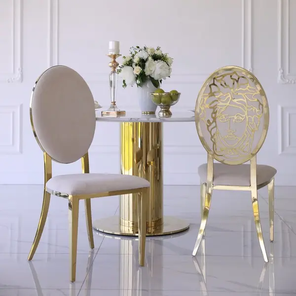 Exclusive dining chair, modern, glamor, beige, gold MEDUSA
