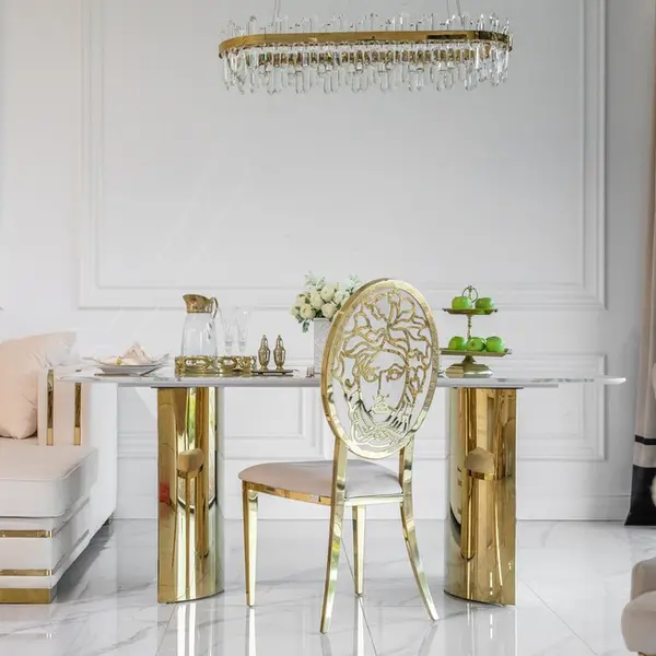 Exclusive dining chair, modern, glamor, beige, gold MEDUSA
