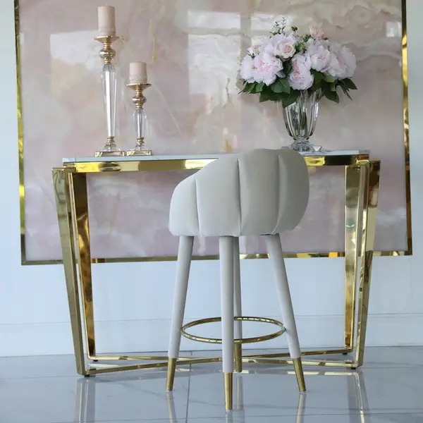 Hoker glamour tapicerowany do jadalni, barku, wyspy beżowy złoty DIANA