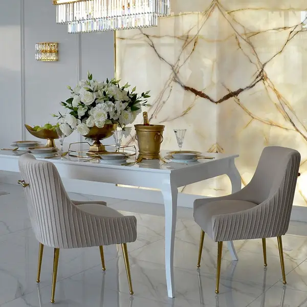 Stylish ELENA GLAMOR dining table, bent white legs