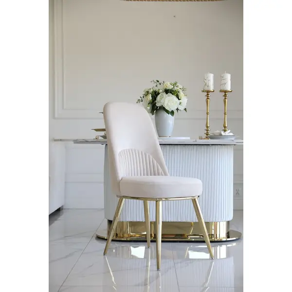 Glamor chair, modern, upholstered, designer, for the dining room, for the dressing table, beige gold SAVOY