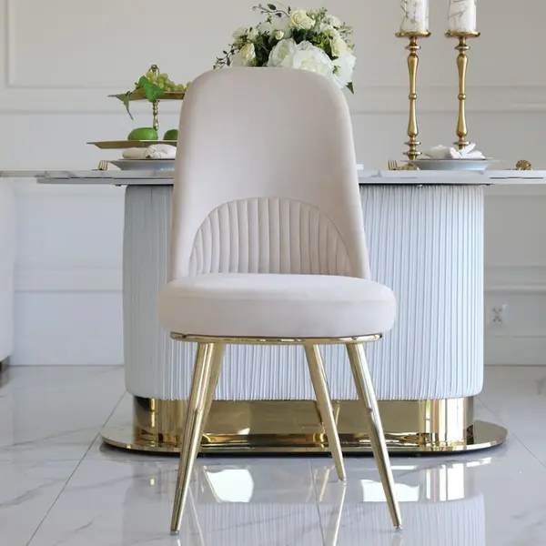 Glamor chair, modern, upholstered, designer, for the dining room, for the dressing table, beige gold SAVOY