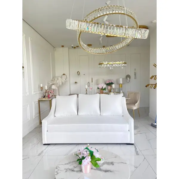 Aksamitna sofa 3 osobowa z funkcją spania, kanapa w stylu nowojorskim MANHATTAN