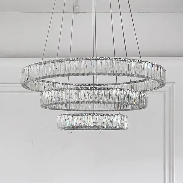 Żyrandol kryształowy srebrny nowoczesny ring 80 60 40 cm CRYSTAL XL