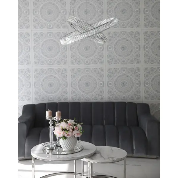 CRYSTAL L crystal chandelier, silver, glamorous, exclusive, modern two-level ring