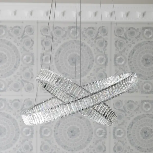 CRYSTAL L crystal chandelier, silver, glamorous, exclusive, modern two-level ring