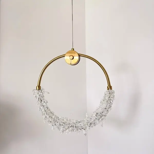Lampa wisząca kryształowa złota glamour, pojedynczy designerski okrągły zwis nad wyspę MOON