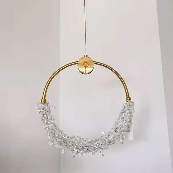 Lampa wisząca kryształowa złota glamour, pojedynczy designerski okrągły zwis nad wyspę MOON