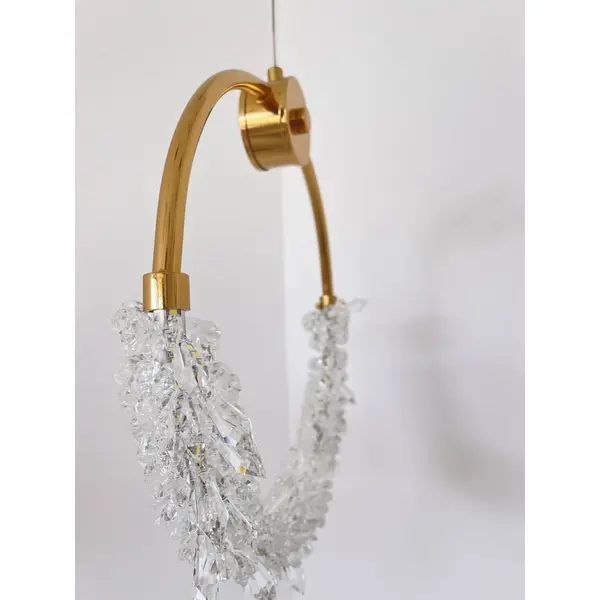 Lampa wisząca kryształowa złota glamour, pojedynczy designerski okrągły zwis nad wyspę MOON