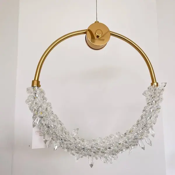 Lampa wisząca kryształowa złota glamour, pojedynczy designerski okrągły zwis nad wyspę MOON