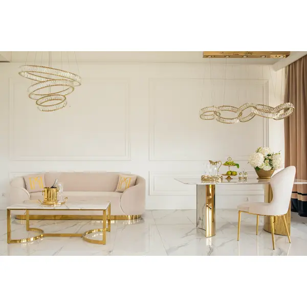 Glamorous sofa exclusive for living room, beige gold FLORENCE