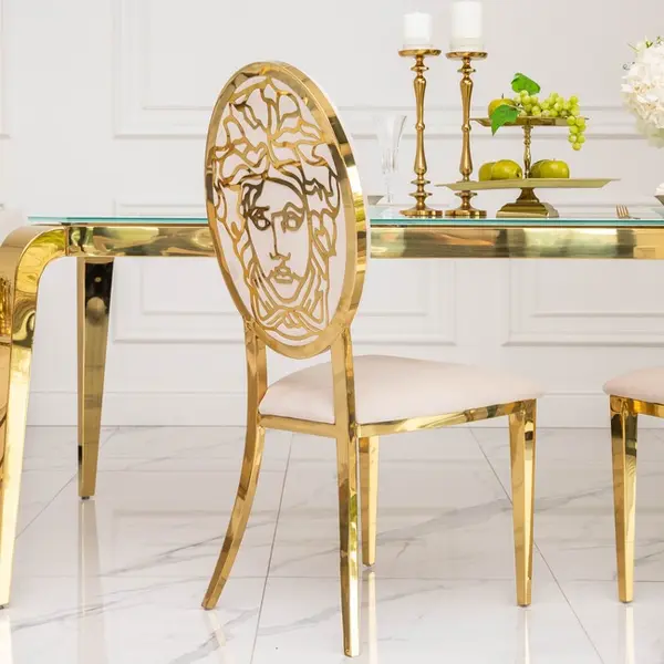 Exclusive dining chair, modern, glamor, beige, gold MEDUSA