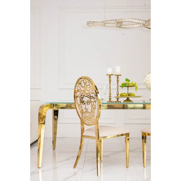 Exclusive dining chair, modern, glamor, beige, gold MEDUSA
