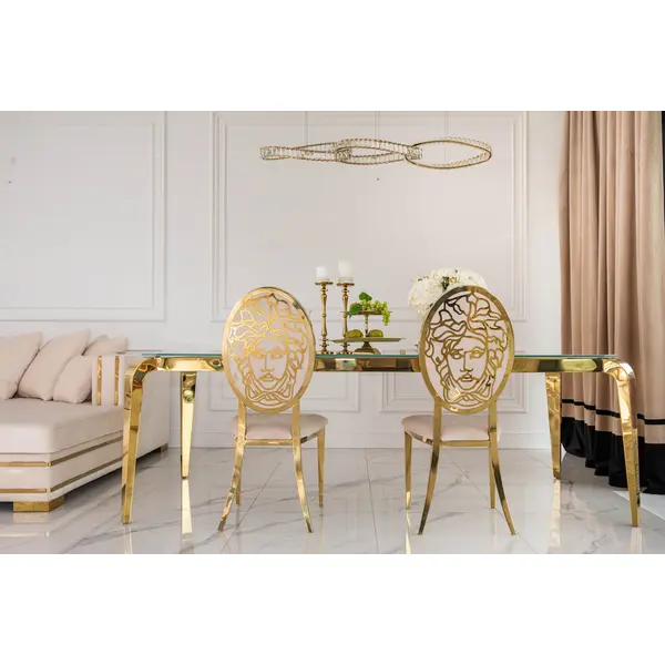Exclusive dining chair, modern, glamor, beige, gold MEDUSA