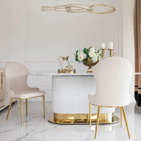 Stół złoty z marmurowym blatem, glamour do jadalni, nowoczesny, designerski ROYAL