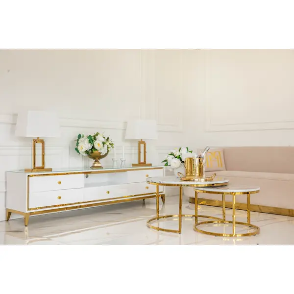 Komoda RTV glamour wysoki połysk biało złota luksusowa klasyczna Lorenzo L Gold