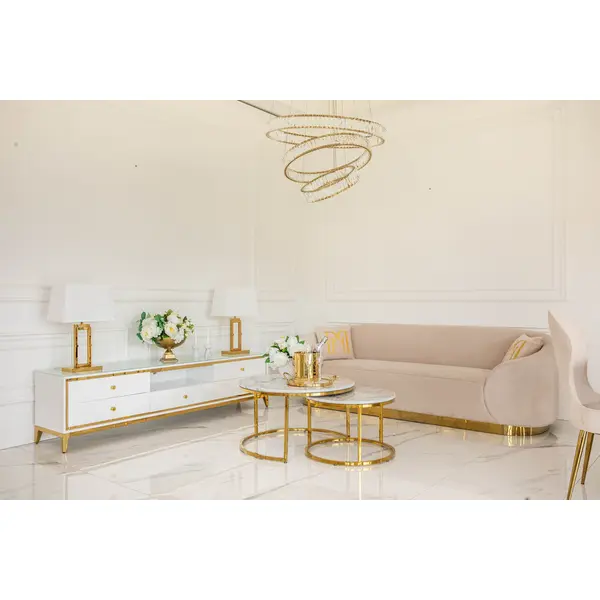 Komoda RTV glamour wysoki połysk biało złota luksusowa klasyczna Lorenzo L Gold