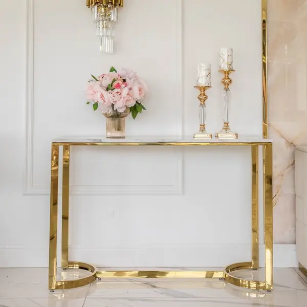 Konsola glamour, nowoczesna, złota biały marmur LOLA